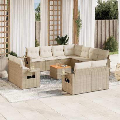 Set canapele de grădină cu perne, 12 piese, bej, poliratan GartenMobel Dekor