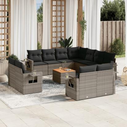 Set canapea de grădină cu perne, 12 piese, gri, poliratan GartenMobel Dekor