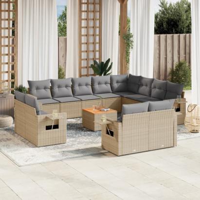 Set canapele de grădină, 13 piese, cu perne, bej, poliratan GartenMobel Dekor