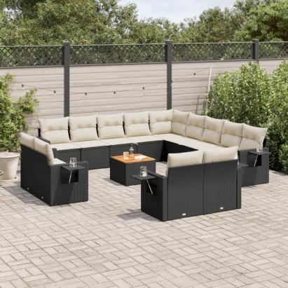 Set mobilier de grădină cu perne, 14 piese, negru, poliratan GartenMobel Dekor