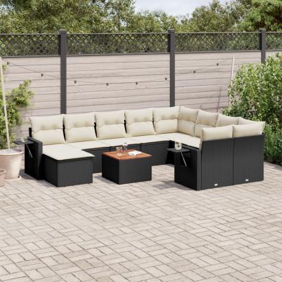 Set canapele de grădină cu perne, 11 piese, negru, poliratan GartenMobel Dekor