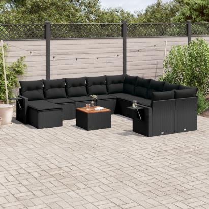 Set canapele de grădină, 12 piese, cu perne, negru, poliratan GartenMobel Dekor