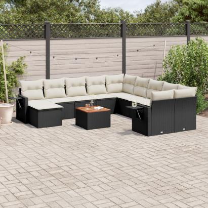 Set canapele de grădină, 12 piese, cu perne, negru, poliratan GartenMobel Dekor