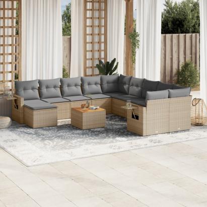 Set canapele de grădină cu perne, 12 piese, bej, poliratan GartenMobel Dekor