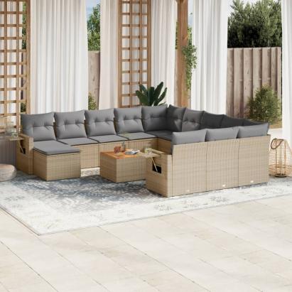 Set canapele de grădină, 13 piese, cu perne, bej, poliratan GartenMobel Dekor
