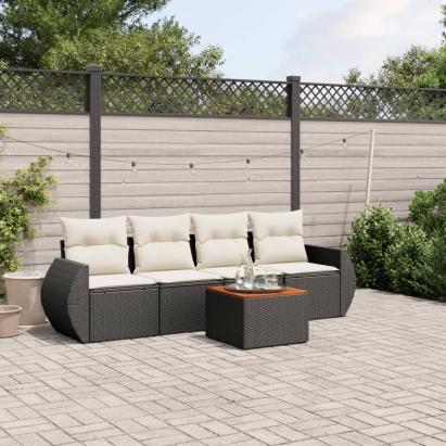 Set mobilier de grădină cu perne, 5 piese, negru, poliratan GartenMobel Dekor