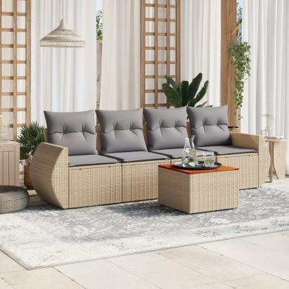 Set canapele de grădină cu perne, 5 piese, bej, poliratan GartenMobel Dekor