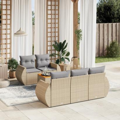 Set canapele de grădină cu perne, 6 piese, bej, poliratan GartenMobel Dekor