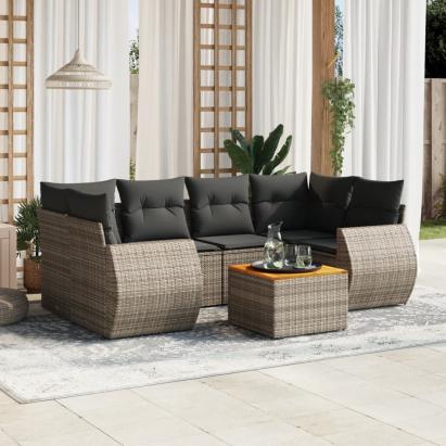 Set canapele de grădină, 7 piese, cu perne, gri, poliratan GartenMobel Dekor