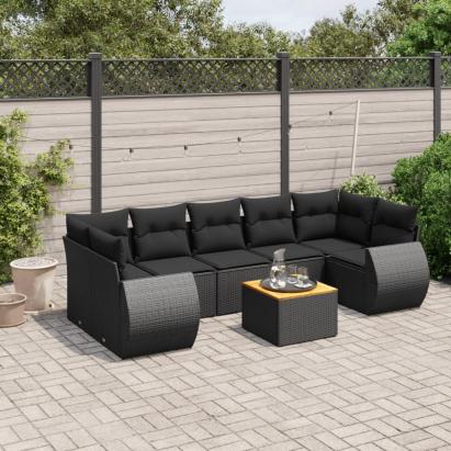 Set mobilier de grădină cu perne, 8 piese, negru, poliratan GartenMobel Dekor