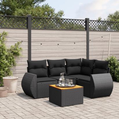 Set mobilier de grădină cu perne, 5 piese, negru, poliratan GartenMobel Dekor