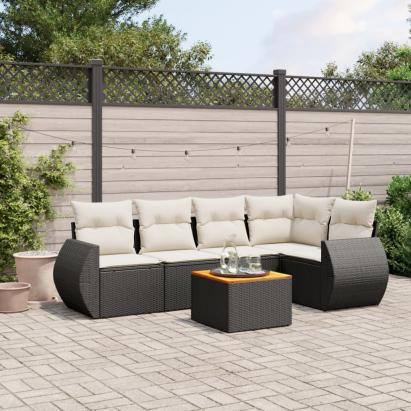 Set mobilier de grădină cu perne, 6 piese, negru, poliratan GartenMobel Dekor