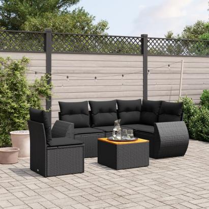 Set mobilier de grădină cu perne, 6 piese, negru, poliratan GartenMobel Dekor