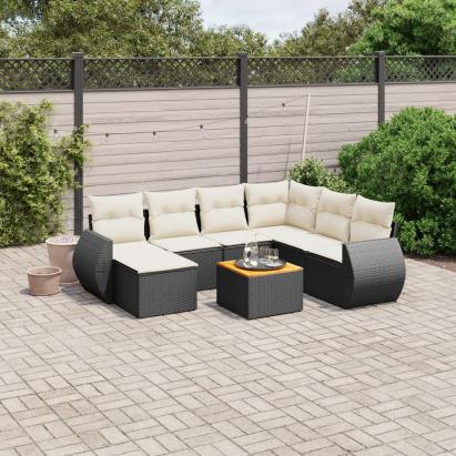 Set mobilier de grădină cu perne, 8 piese, negru, poliratan GartenMobel Dekor
