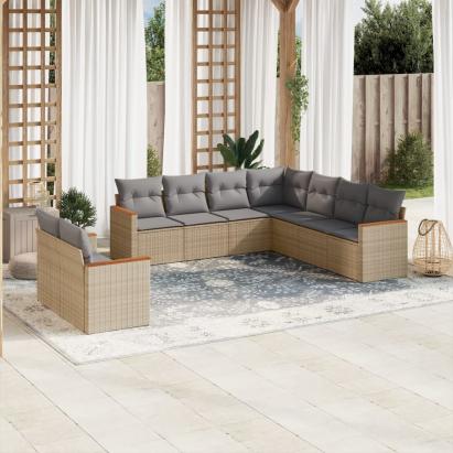 Set canapele de grădină, 9 piese, cu perne, bej, poliratan GartenMobel Dekor