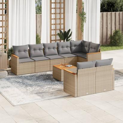 Set canapele de grădină, 9 piese, cu perne, bej, poliratan GartenMobel Dekor