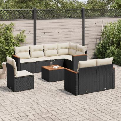 Set mobilier de grădină cu perne, 9 piese, negru, poliratan GartenMobel Dekor