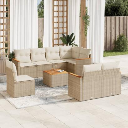 Set canapele de grădină, 9 piese, cu perne, bej, poliratan GartenMobel Dekor