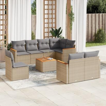 Set canapele de grădină, 9 piese, cu perne, bej, poliratan GartenMobel Dekor