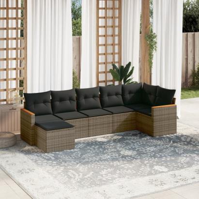 Set canapele de grădină, 7 piese, cu perne, gri, poliratan GartenMobel Dekor