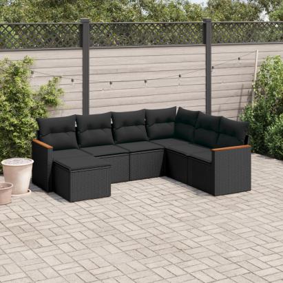 Set canapele de grădină cu perne, 7 piese, negru, poliratan GartenMobel Dekor