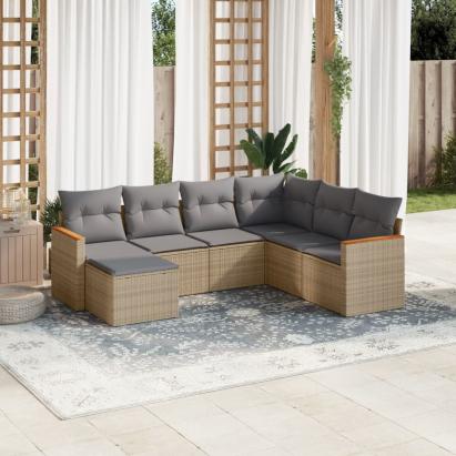 Set canapele de grădină, 7 piese, cu perne, bej, poliratan GartenMobel Dekor