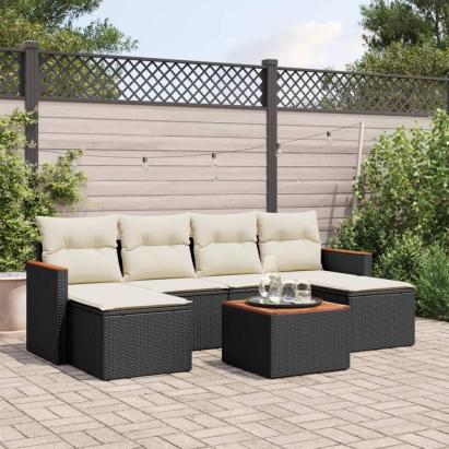 Set canapele de grădină cu perne, 7 piese, negru, poliratan GartenMobel Dekor