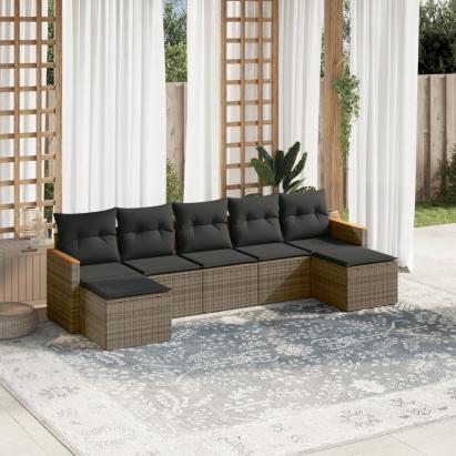 Set canapele de grădină, 7 piese, cu perne, gri, poliratan GartenMobel Dekor