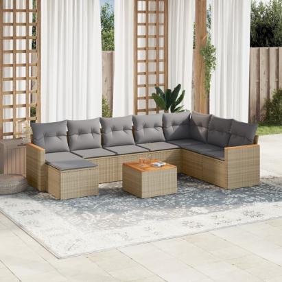 Set canapele de grădină, 9 piese, cu perne, bej, poliratan GartenMobel Dekor