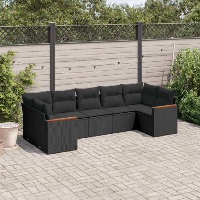 Set canapele de grădină cu perne, 7 piese, negru, poliratan GartenMobel Dekor