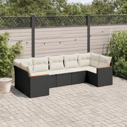 Set canapele de grădină cu perne, 7 piese, negru, poliratan GartenMobel Dekor