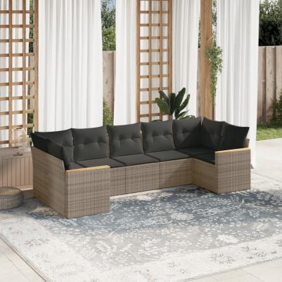 Set canapele de grădină, 7 piese, cu perne, gri, poliratan GartenMobel Dekor