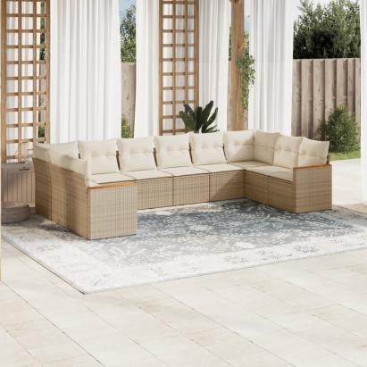 Set canapele de grădină cu perne, 10 piese, bej, poliratan GartenMobel Dekor