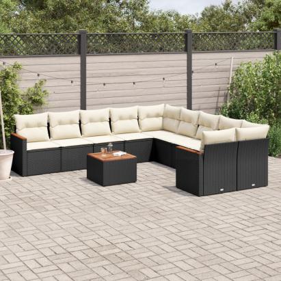 Set canapele de grădină cu perne, 11 piese, negru, poliratan GartenMobel Dekor