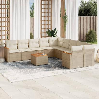 Set canapele de grădină cu perne, 11 piese, bej, poliratan GartenMobel Dekor