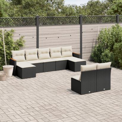 Set mobilier de grădină cu perne, 9 piese, negru, poliratan GartenMobel Dekor