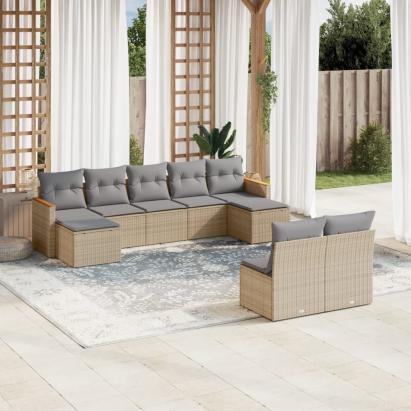 Set canapele de grădină, 9 piese, cu perne, bej, poliratan GartenMobel Dekor