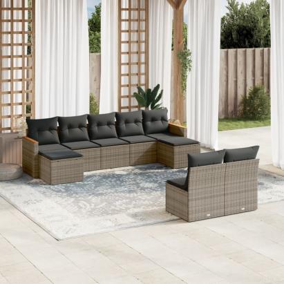 Set canapele de grădină, 9 piese, cu perne, gri, poliratan GartenMobel Dekor