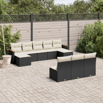 Set canapele de grădină cu perne, 10 piese, negru, poliratan GartenMobel Dekor