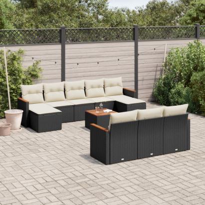 Set canapele de grădină cu perne, 11 piese, negru, poliratan GartenMobel Dekor