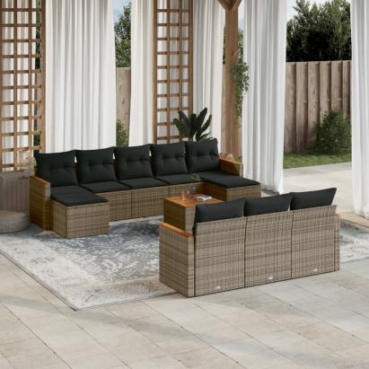 Set canapele de grădină cu perne, 11 piese, gri, poliratan GartenMobel Dekor