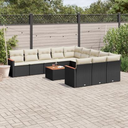 Set canapele de grădină, 12 piese, cu perne, negru, poliratan GartenMobel Dekor