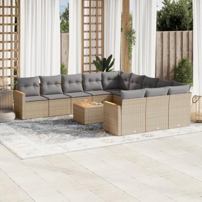 Set canapele de grădină, 12 piese, cu perne, bej, poliratan GartenMobel Dekor