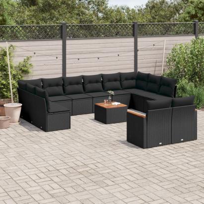 Set mobilier de grădină cu perne, 13 piese, negru, poliratan GartenMobel Dekor