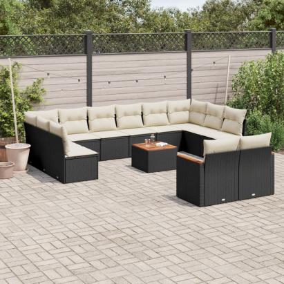 Set mobilier de grădină cu perne, 13 piese, negru, poliratan GartenMobel Dekor