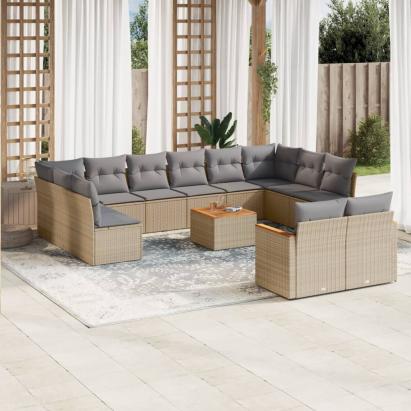 Set canapele de grădină, 13 piese, cu perne, bej, poliratan GartenMobel Dekor