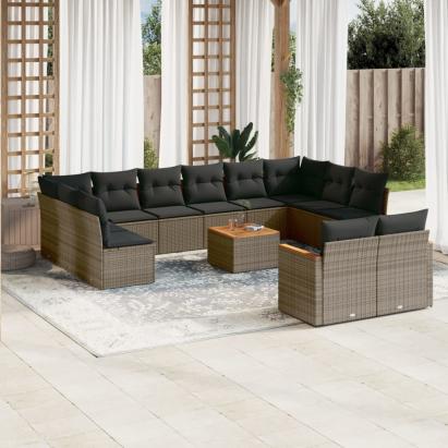 Set mobilier de grădină cu perne, 13 piese, gri, poliratan GartenMobel Dekor
