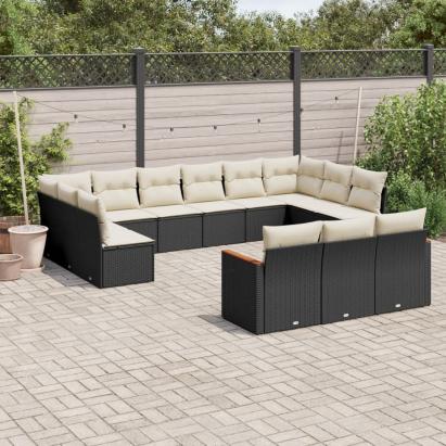 Set mobilier de grădină cu perne, 13 piese, negru, poliratan GartenMobel Dekor