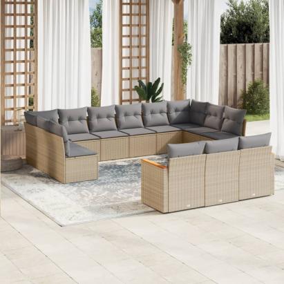 Set canapele de grădină, 13 piese, cu perne, bej, poliratan GartenMobel Dekor