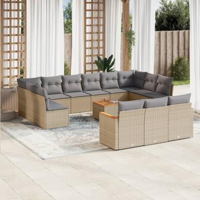 Set canapele de grădină, 14 piese, cu perne, bej, poliratan GartenMobel Dekor